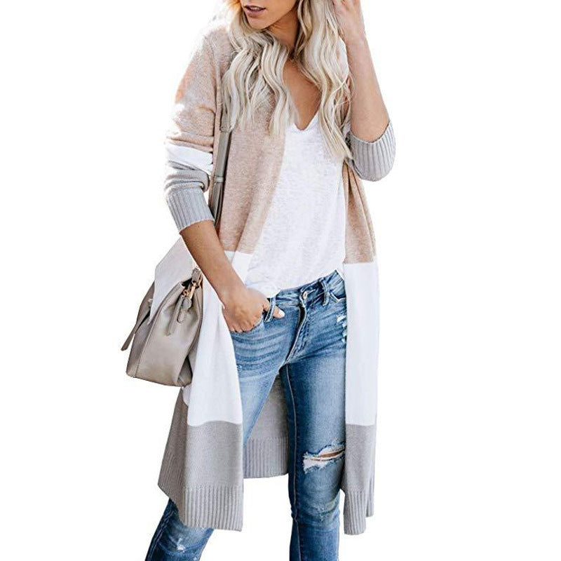 Women's Longline Cardigan with Colorblock, Ribbed Hem and Open Front Mune Fashion