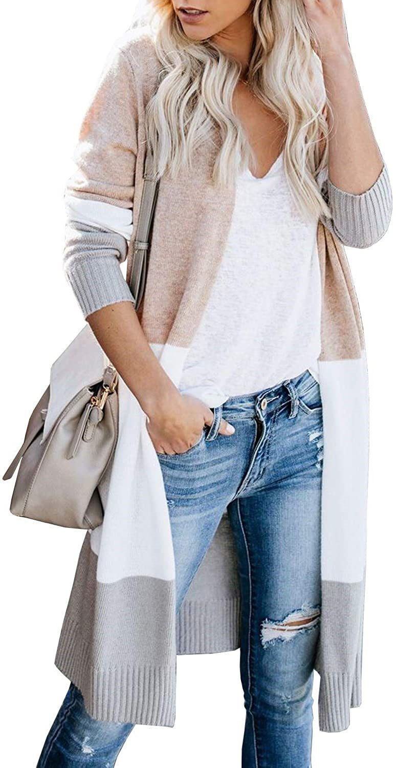 Women's Longline Cardigan with Colorblock, Ribbed Hem and Open Front Mune Fashion