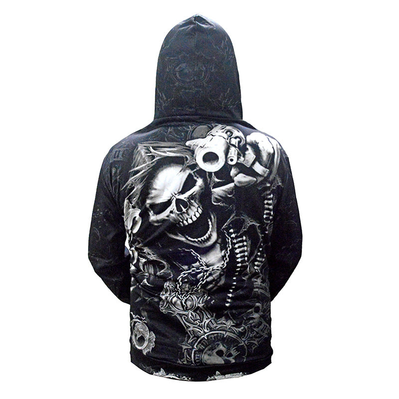 Men's hoodie with allover skull print & kangaroo pocket Mune Fashion