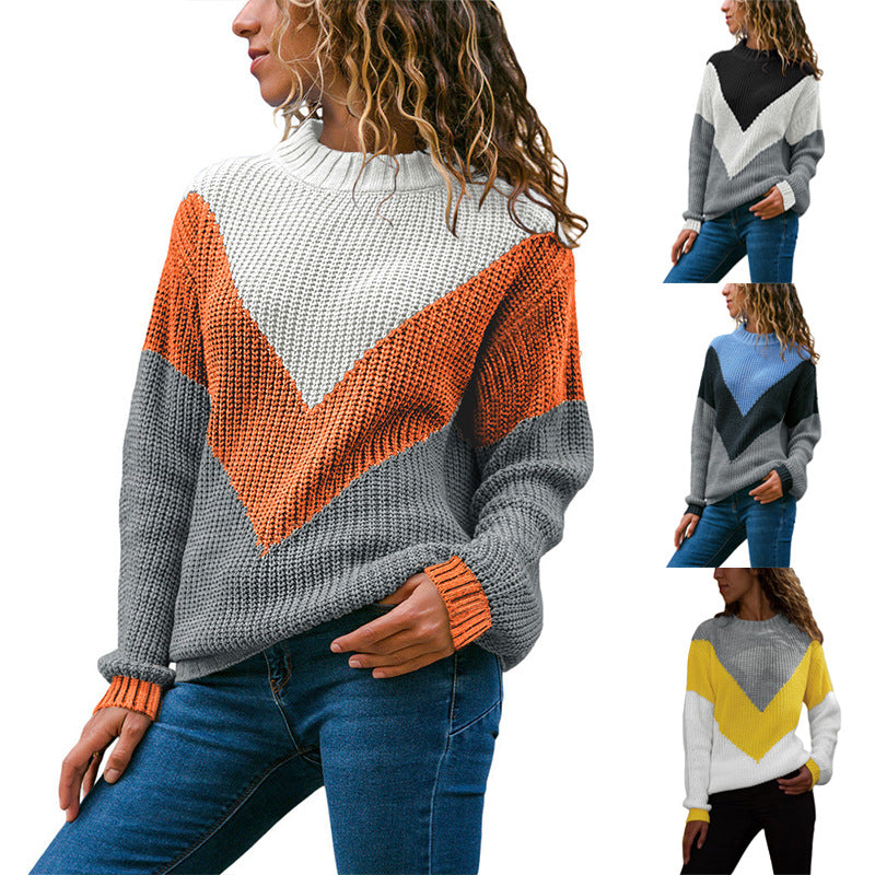 Women's chunky knit pullover with chevron design, round neckline and ribbed cuffs Mune Fashion