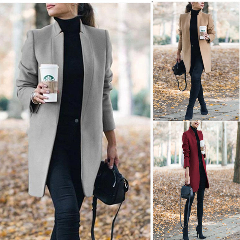 Women's tailored wool blend coat with concealed button placket and shaping darts Mune Fashion