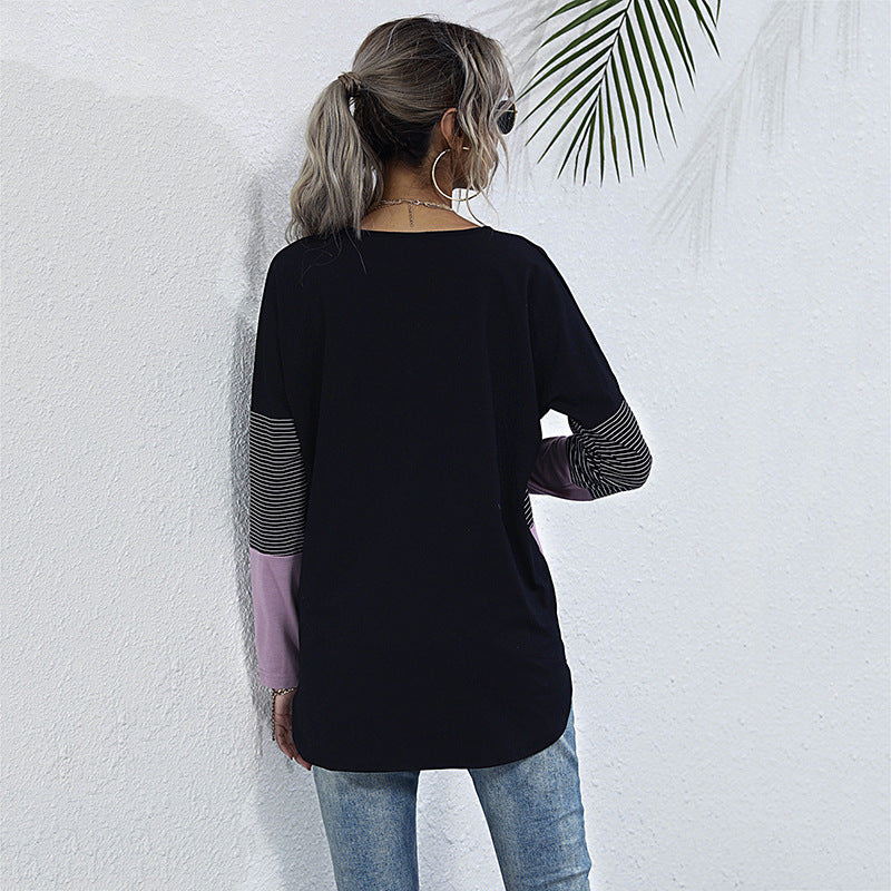 Women's Lightweight Colorblock Long Sleeve with Button Placket & Knot Front Mune Fashion