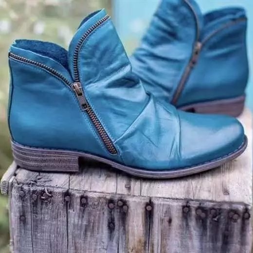 Women's ankle-high ankle boots made of soft leather with side zipper and vintage heel Mune Fashion