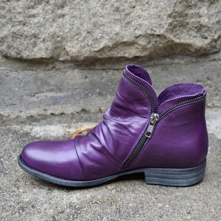 Women's ankle-high ankle boots made of soft leather with side zipper and vintage heel Mune Fashion