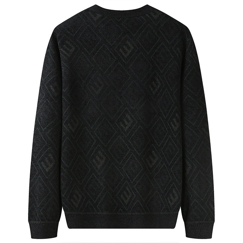 Men's fine knit sweater with jacquard diamond pattern and round neckline Mune Fashion