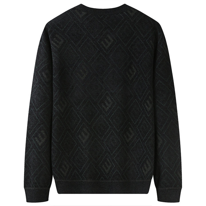 Men's fine knit sweater with jacquard diamond pattern and round neckline Mune Fashion