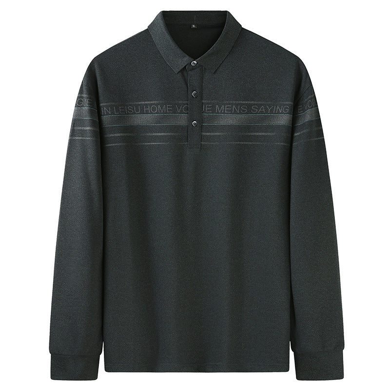 Men's long sleeve polo shirt made of fine knit with shirt collar, button placket, and jacquard stripe Mune Fashion