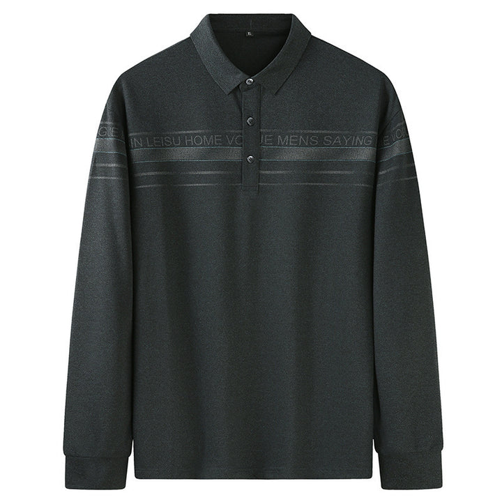 Men's long sleeve polo shirt made of fine knit with shirt collar, button placket, and jacquard stripe Mune Fashion