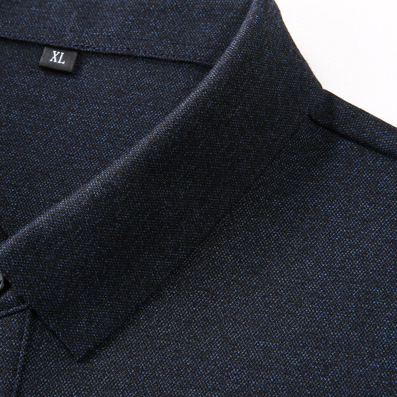 Men's long sleeve polo shirt made of fine knit with shirt collar, button placket, and jacquard stripe Mune Fashion