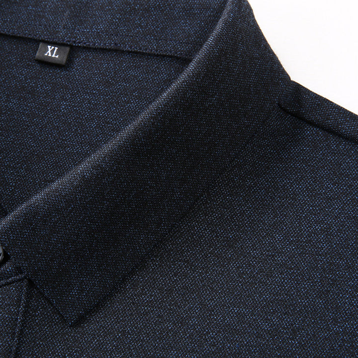 Men's Long Sleeve Polo Shirt with Collar, Button Placket and Fine Structure Mune Fashion