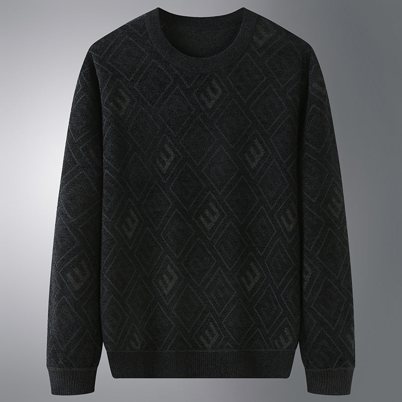 Men's diamond jacquard round neck sweater made of fine knit Mune Fashion