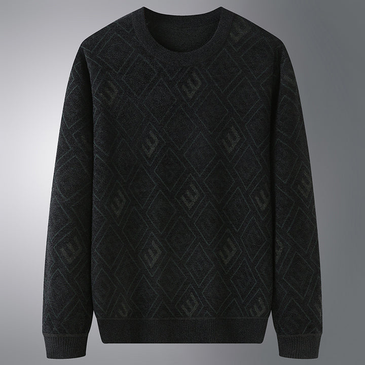Men's diamond jacquard round neck sweater made of fine knit Mune Fashion