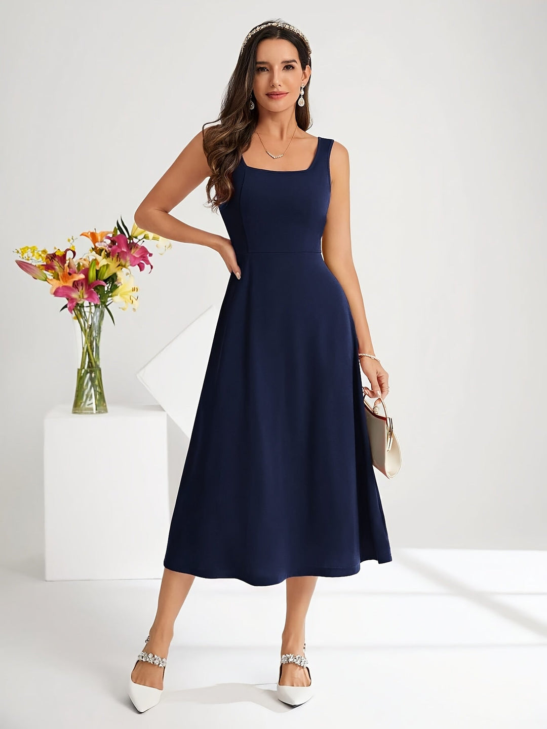 Mune Fashion | Elegant dress with straps Dark Blue Color
