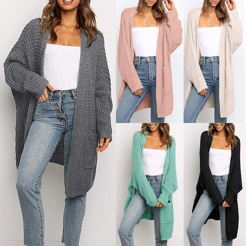Women's Longer Open Chunky Knit Cardigan in Cocoon Cut with Pockets Mune Fashion