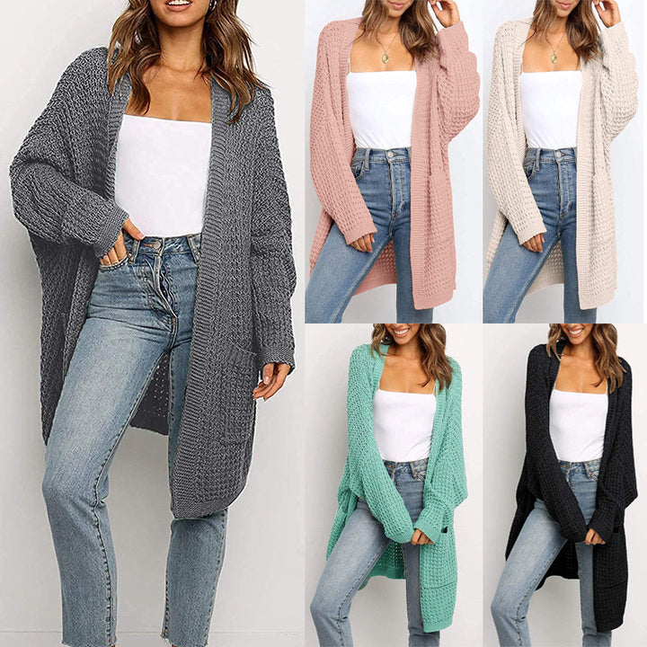 Women's Longer Open Chunky Knit Cardigan in Cocoon Cut with Pockets Mune Fashion