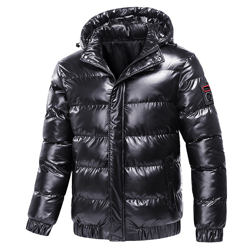 Men's Quilted Winter Jacket with Hood and Shiny Down Look Mune Fashion