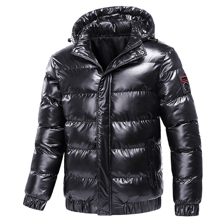 Men's Quilted Winter Jacket with Hood and Shiny Down Look Mune Fashion