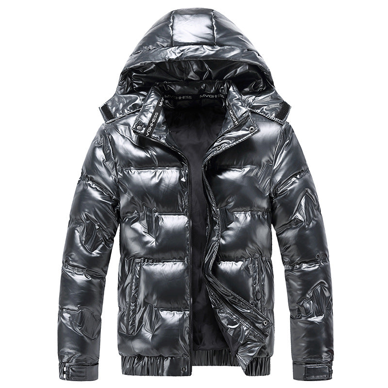 Men's Shiny Quilted Winter Jacket with Hood and Thermal Insulation Mune Fashion