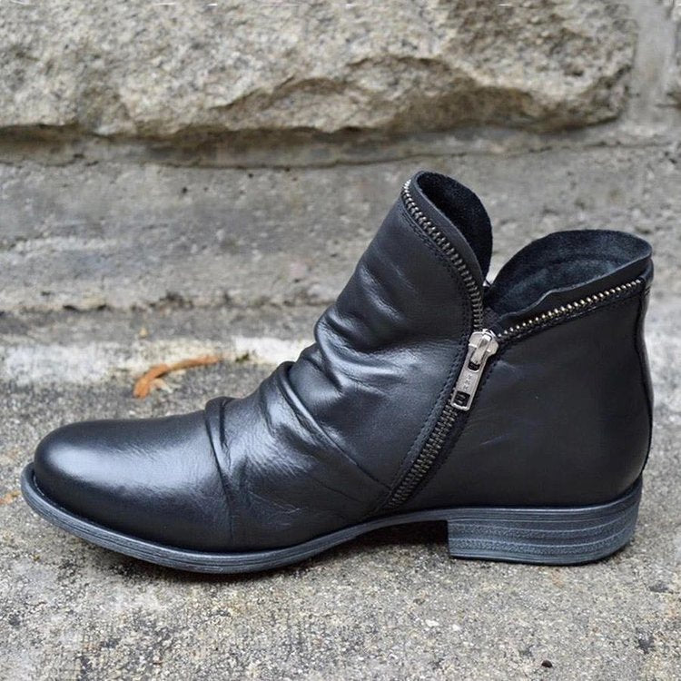 Women's ankle-high ankle boots made of soft leather with side zipper and vintage heel Mune Fashion