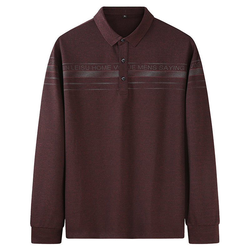 Men's long sleeve polo shirt made of fine knit with shirt collar, button placket, and jacquard stripe Mune Fashion