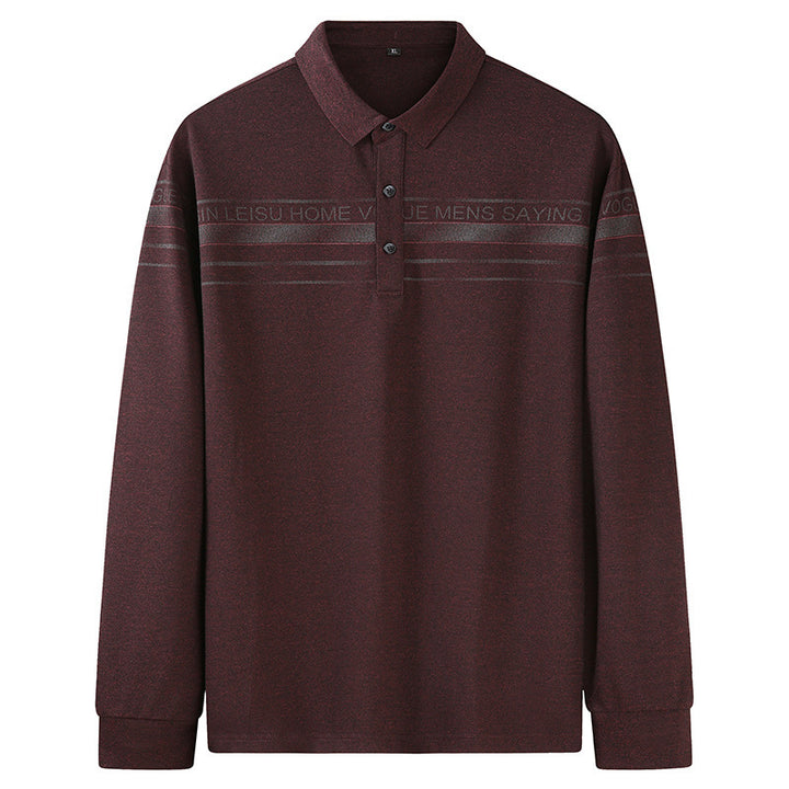 Men's Long Sleeve Polo Shirt with Collar, Button Placket and Fine Structure Mune Fashion