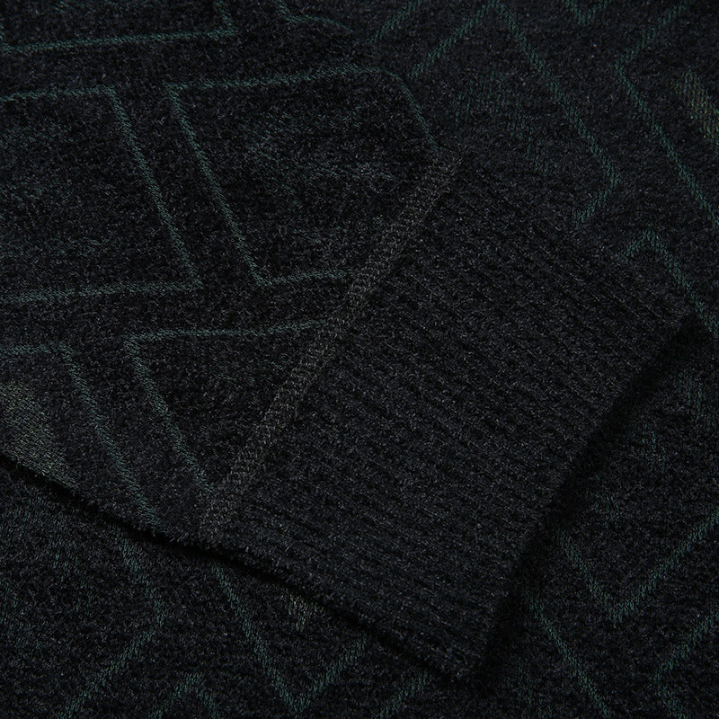 Men's fine knit sweater with jacquard diamond pattern and round neckline Mune Fashion