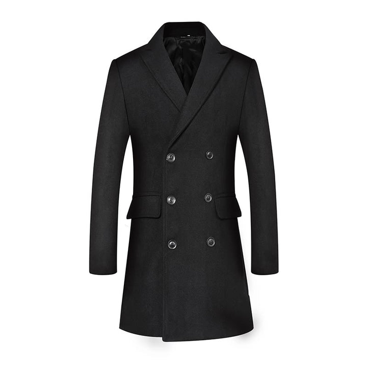 Men's Double-Breasted Wool Blend Short Coat with Narrow Lapels and Flap Pockets Mune Fashion