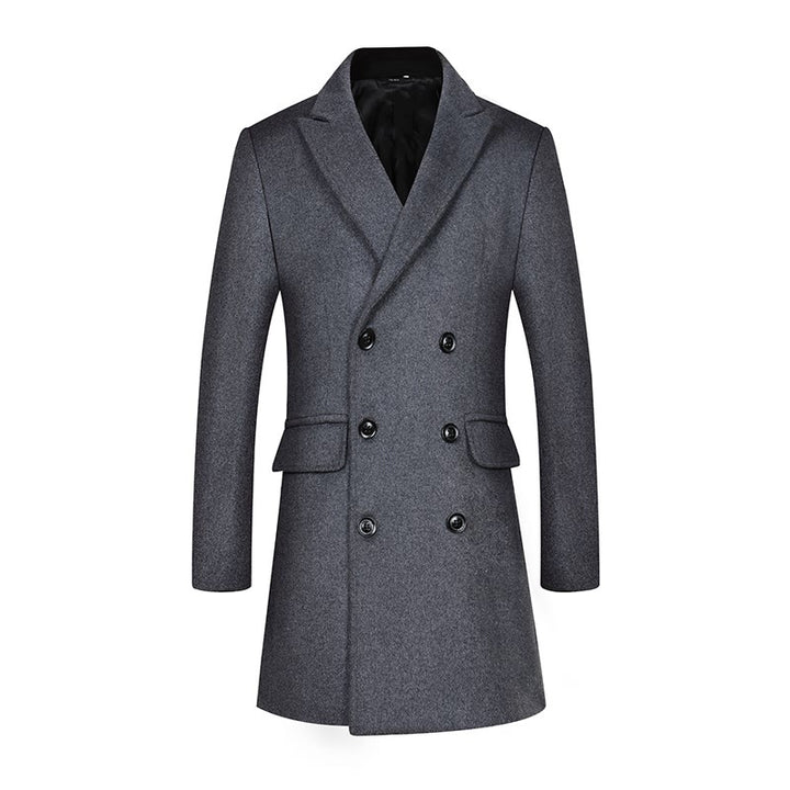 Men's Double-Breasted Wool Blend Short Coat with Narrow Lapels and Flap Pockets Mune Fashion
