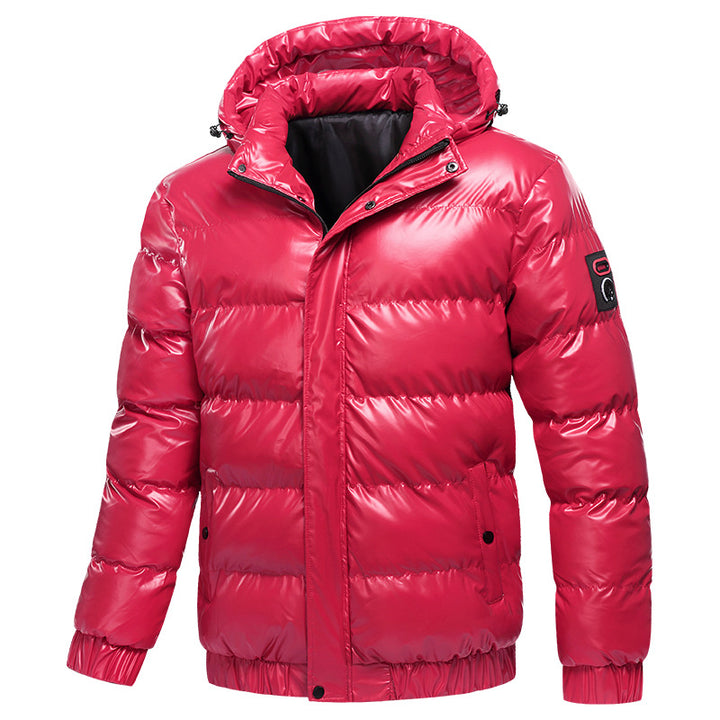 Men's Quilted Winter Jacket with Hood and Shiny Down Look Mune Fashion