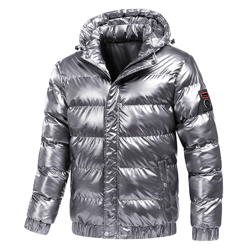Men's Quilted Winter Jacket with Hood and Shiny Down Look Mune Fashion