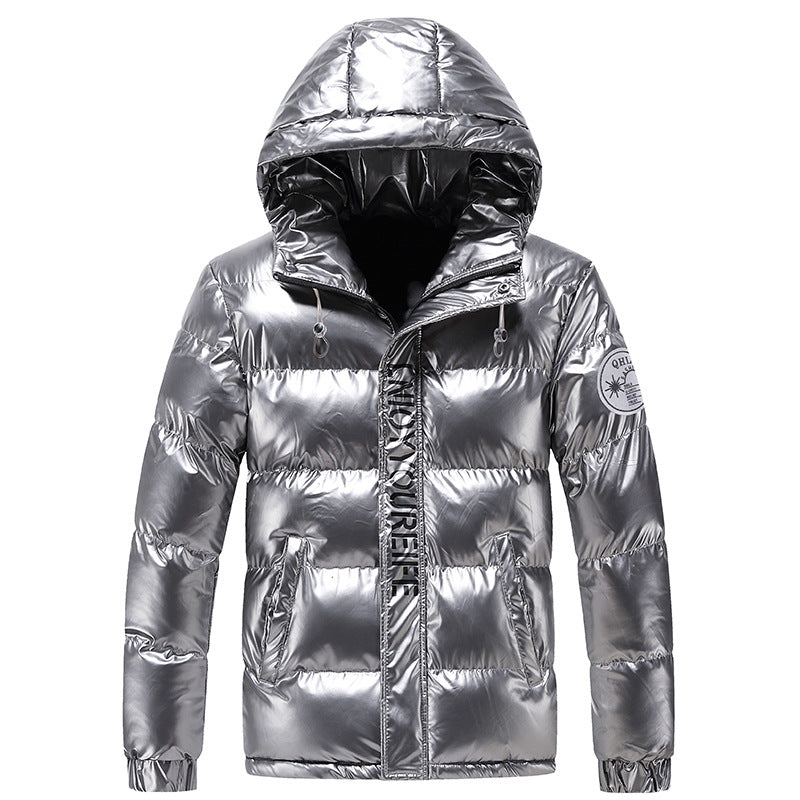 Men's glossy padded hooded jacket with metallic finish and quilting Mune Fashion