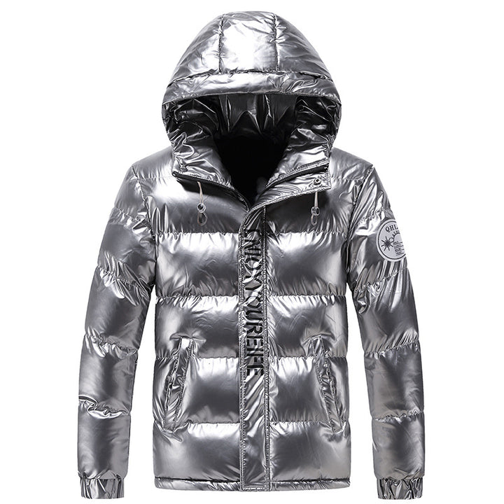 Men's glossy padded hooded jacket with metallic finish and quilting Mune Fashion