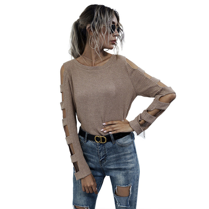 Women's ribbed knit sweater with cut-out sleeves and shoulder cutouts Mune Fashion