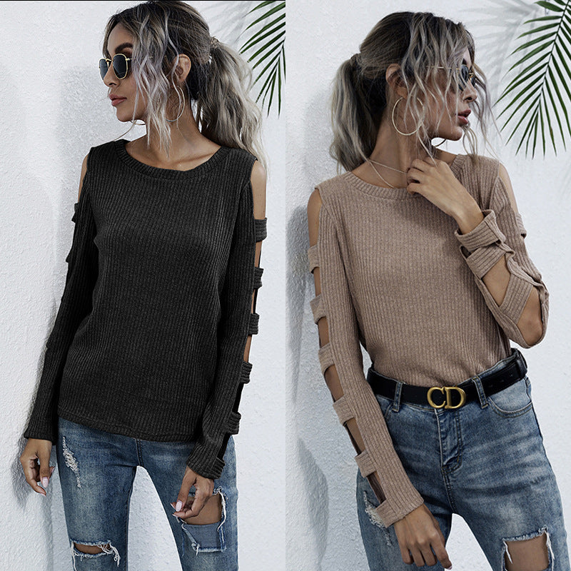 Women's ribbed knit long sleeve with cut-out sleeves and shoulder openings Mune Fashion