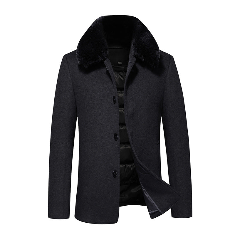 Men's wool coat with quilted thermal lining and faux fur collar Mune Fashion
