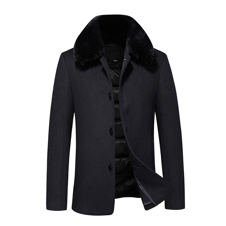Men's wool coat with quilted thermal lining and faux fur collar Mune Fashion