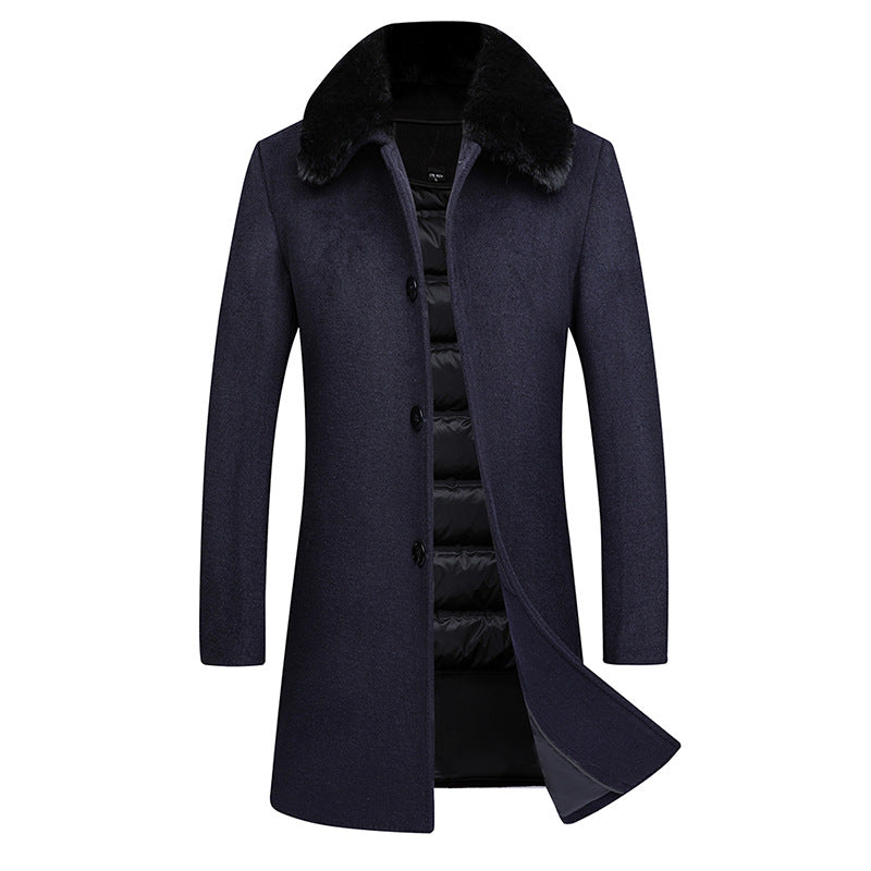 Men's wool coat with quilted thermal lining and faux fur collar Mune Fashion