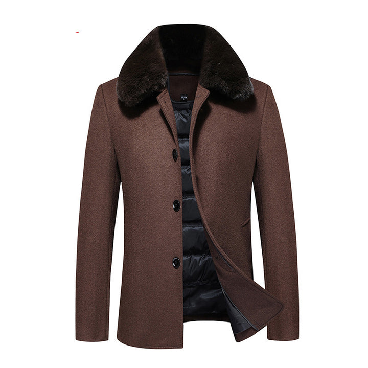 Men's wool coat with quilted thermal lining and faux fur collar Mune Fashion