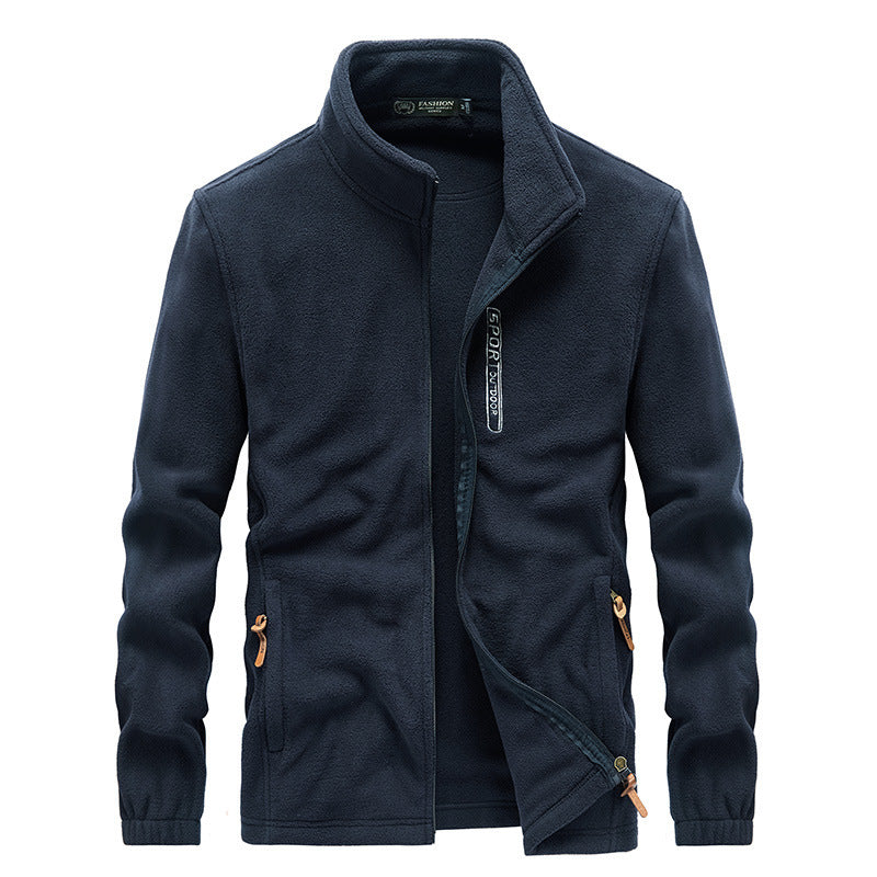 Men's fleece jacket with Sherpa lining, stand-up collar, and two-way zipper Mune Fashion
