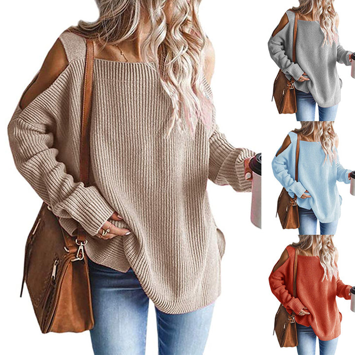 Women’s oversized ribbed pullover with shoulder cut-outs and wide boat neckline Mune Fashion
