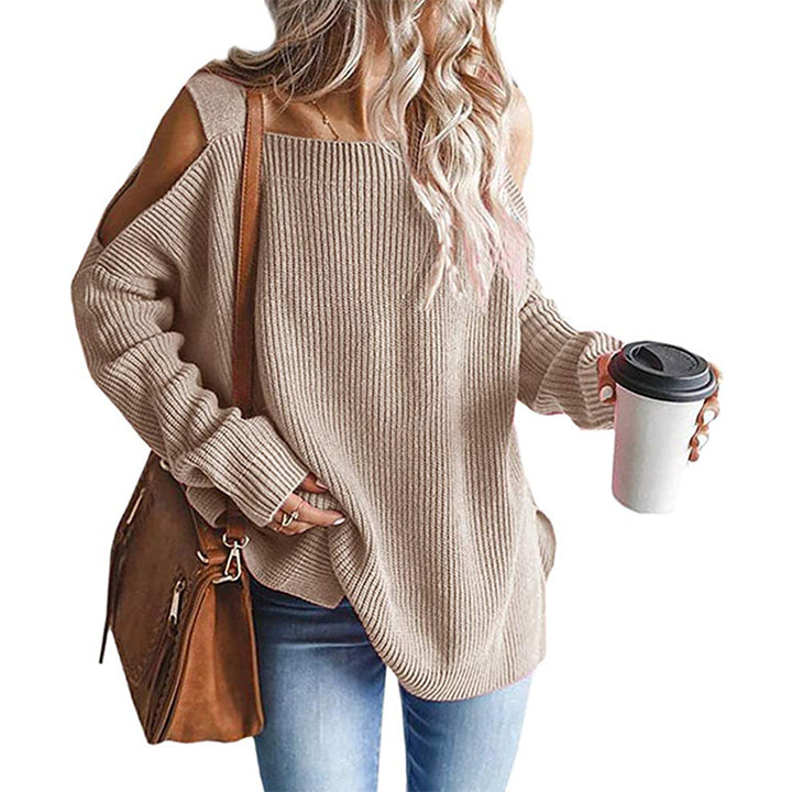 Women’s oversized ribbed pullover with shoulder cut-outs and wide boat neckline Mune Fashion