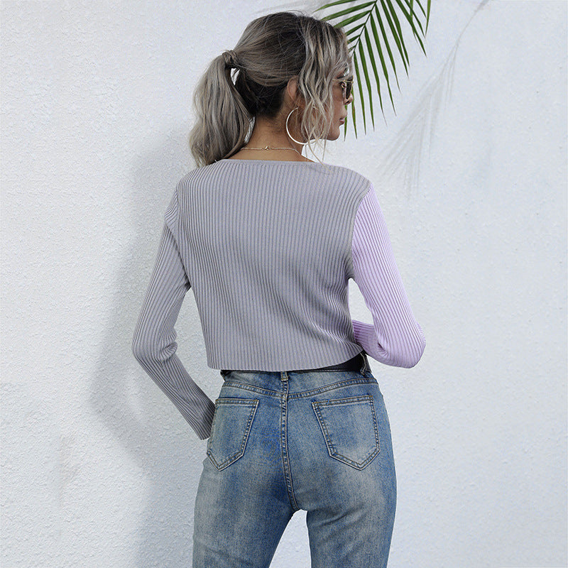 Women's Cropped Ribbed Cardigan with V-Neck and Full Button Placket Mune Fashion