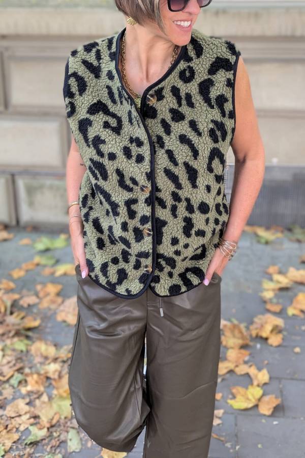 Mune | Leopard Pattern Front Opening Casual Autumn and Winter Vest Jacket