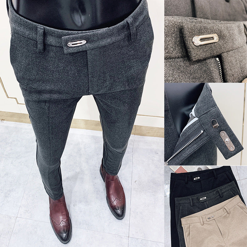 Men's tapered business trousers with elastic waistband, concealed closure, and slim fit Mune Fashion