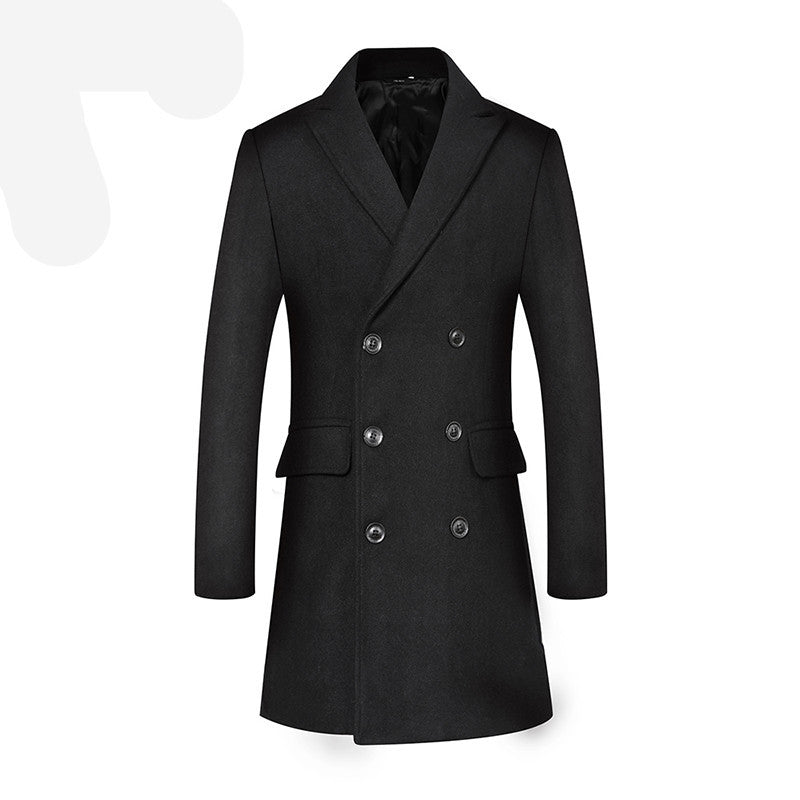Men's Double-Breasted Wool Blend Short Coat with Narrow Lapels and Flap Pockets Mune Fashion