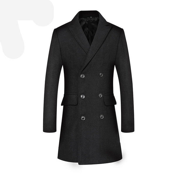 Men's Double-Breasted Wool Blend Short Coat with Narrow Lapels and Flap Pockets Mune Fashion
