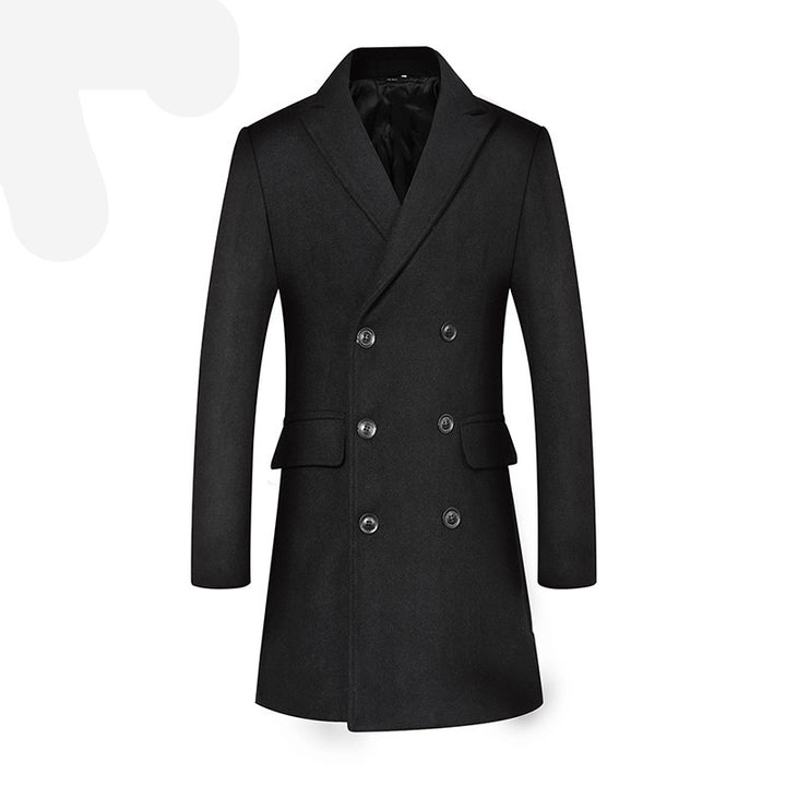 Men's Double-Breasted Wool Blend Short Coat with Narrow Lapels and Flap Pockets Mune Fashion