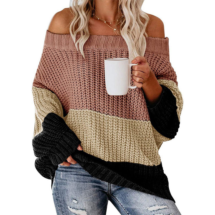 Women's Off-shoulder Oversize Block Stripe Knit Sweater Mune Fashion