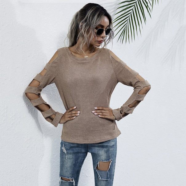 Women's ribbed knit long sleeve with cut-out sleeves and shoulder openings Mune Fashion