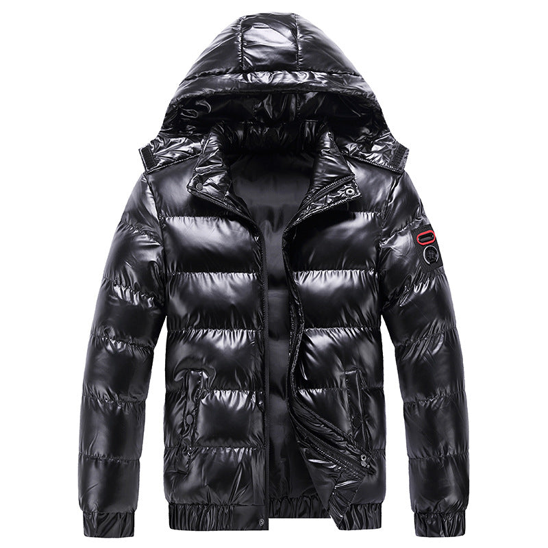 Men's Quilted Winter Jacket with Hood and Shiny Down Look Mune Fashion
